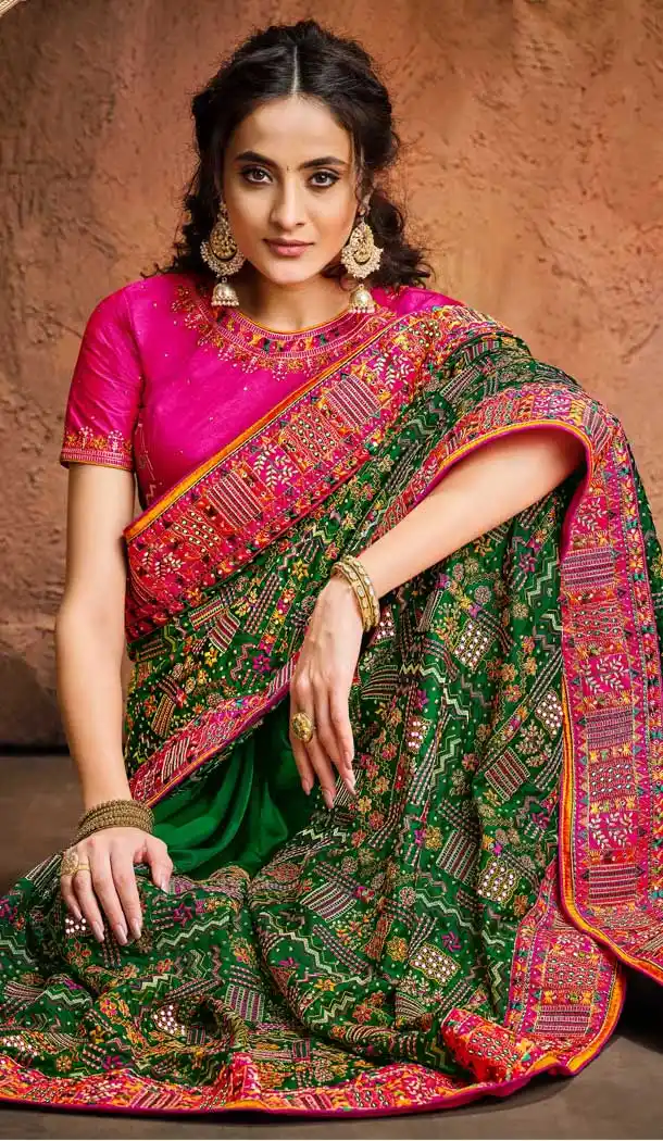 Beautiful Green Color Banarasi Silk Heavy Bridal Wedding Wear Saree Blouse -9807115295