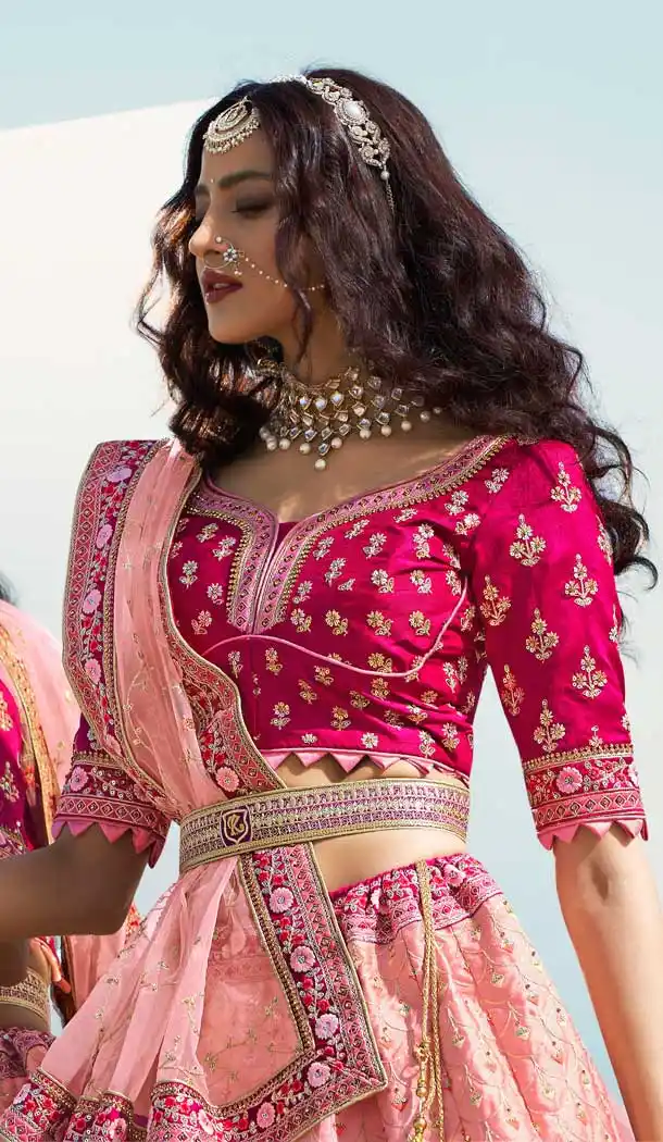 Pink Color Silk Designer Heavy Bridal Wedding Wear Women Lehenga Choli -9810115307