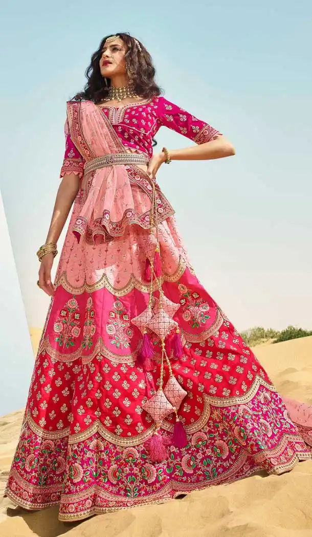Pink Color Silk Designer Heavy Bridal Wedding Wear Women Lehenga Choli -9810115307