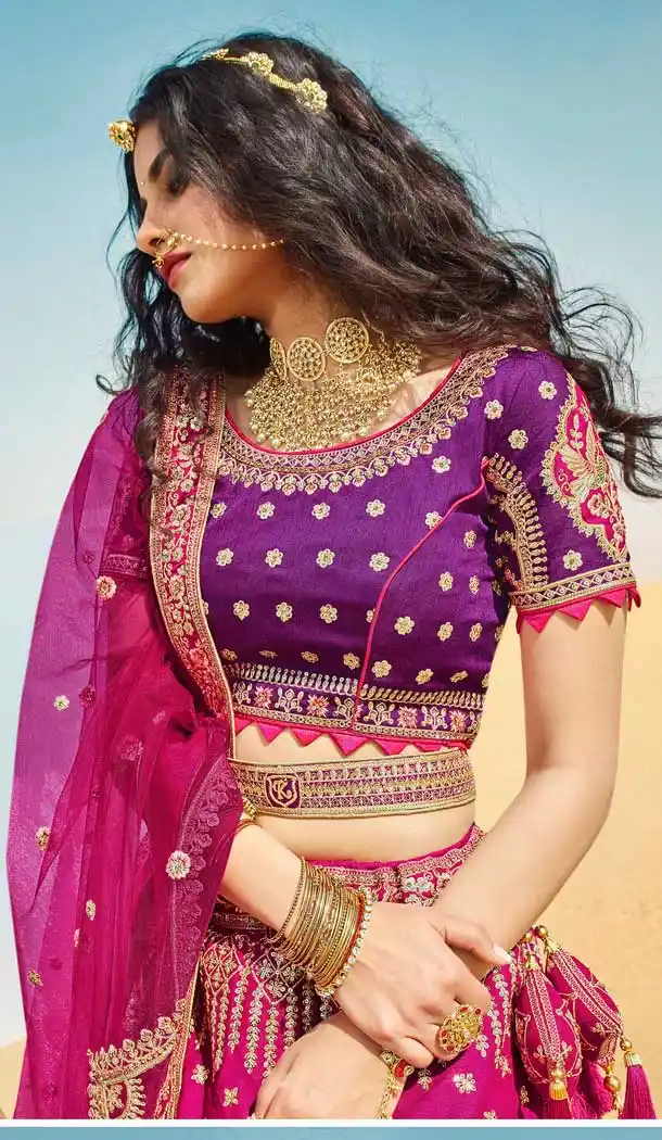 Rani Pink Color Silk Designer Heavy Bridal Wedding Wear Women Lehenga Choli -9810115308