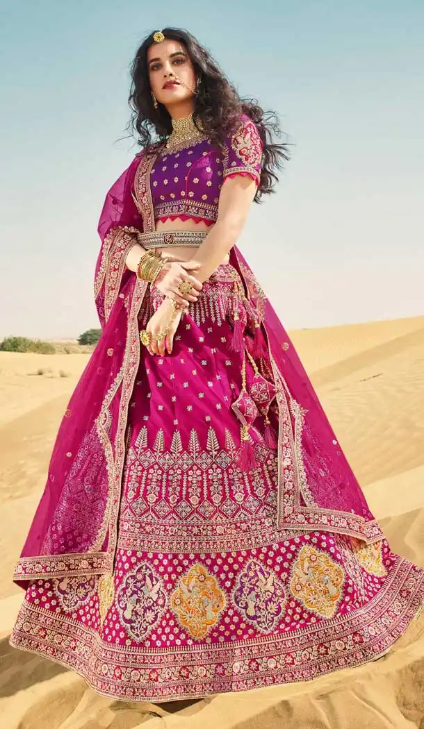 Rani Pink Color Silk Designer Heavy Bridal Wedding Wear Women Lehenga Choli -9810115308