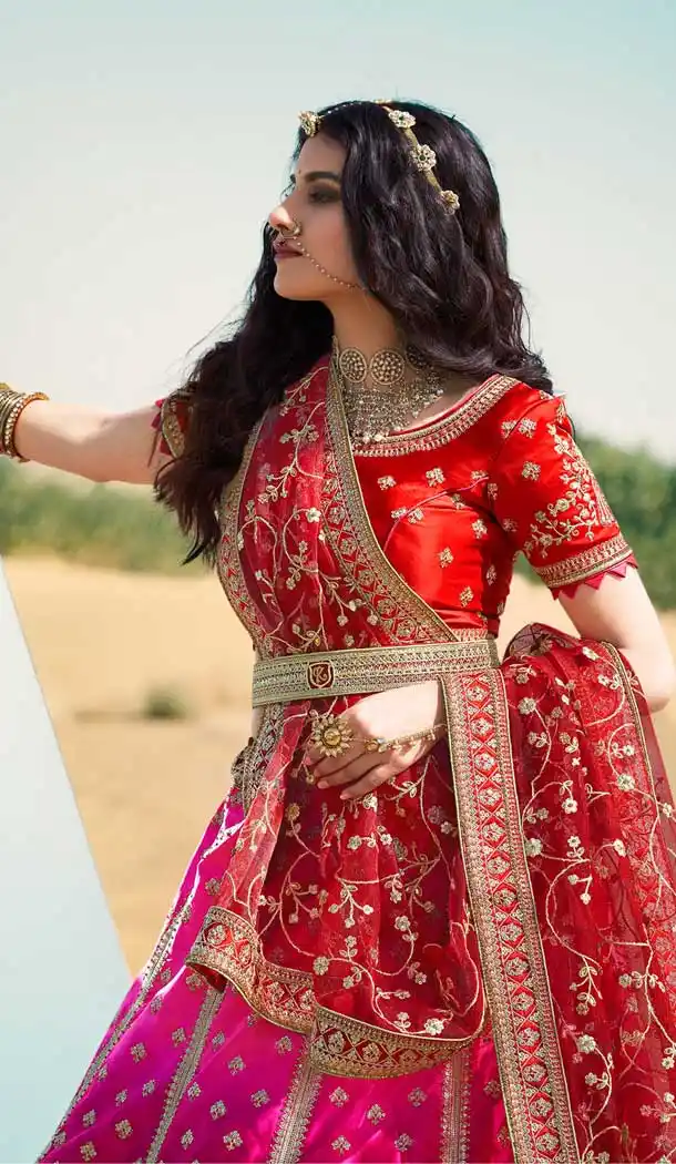 Pink Color Silk Designer Heavy Bridal Wedding Wear Women Lehenga Choli -9810115309