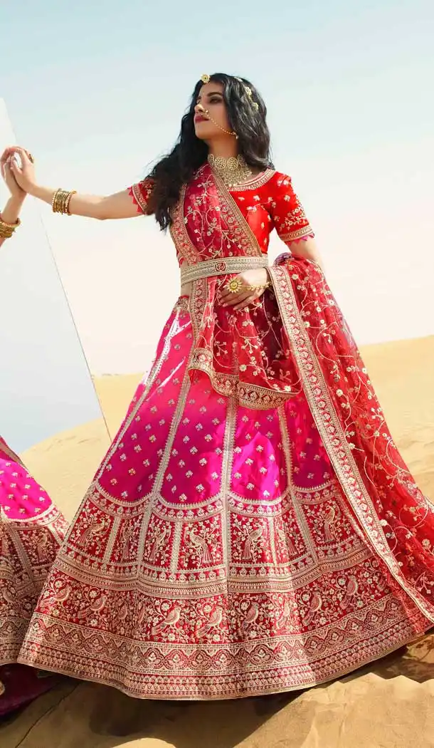 Pink Color Silk Designer Heavy Bridal Wedding Wear Women Lehenga Choli -9810115309