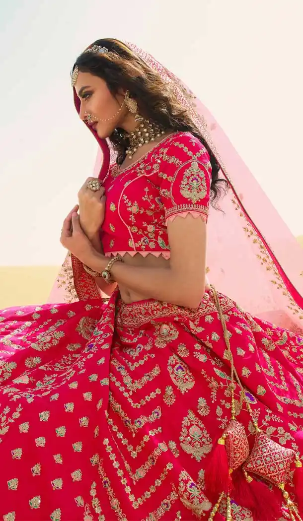 Elegance Pink Color Silk Designer Heavy Bridal Wedding Wear Women Lehenga Choli -9810115310