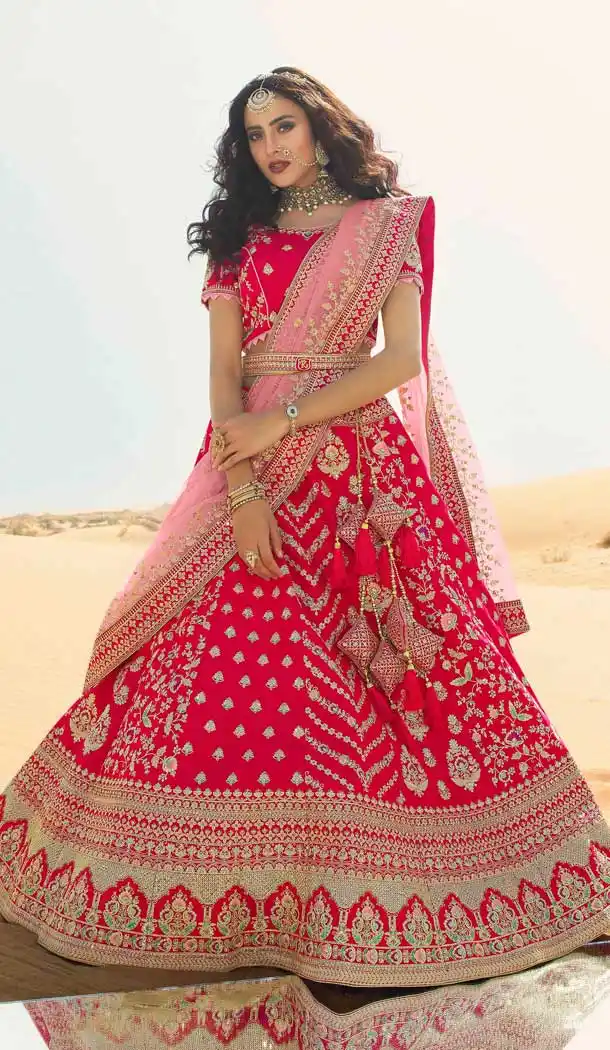 Elegance Pink Color Silk Designer Heavy Bridal Wedding Wear Women Lehenga Choli -9810115310