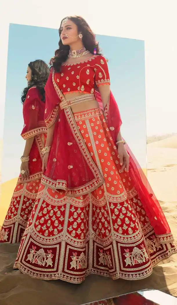 Multi Color Silk Designer Heavy Bridal Wedding Wear Women Lehenga Choli -9810115312