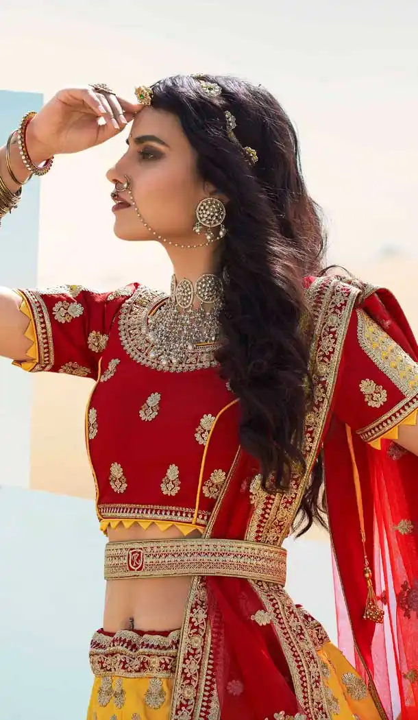 Multi Color Silk Designer Heavy Bridal Wedding Wear Women Lehenga Choli -9810115314