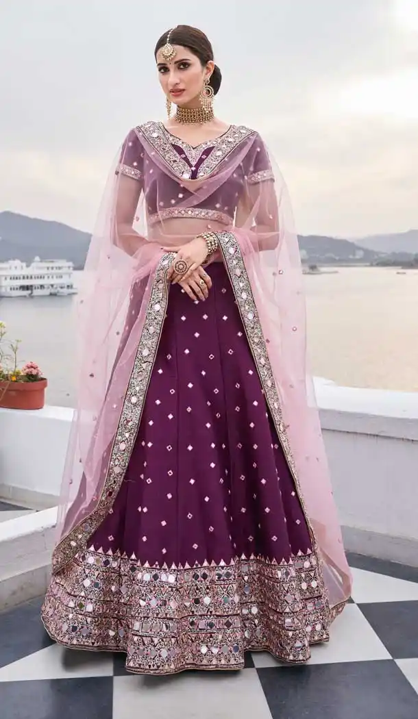 Wine Color Heavy Silk With Fusing Bridal Wedding Wear Lehenga Choli -9819115370