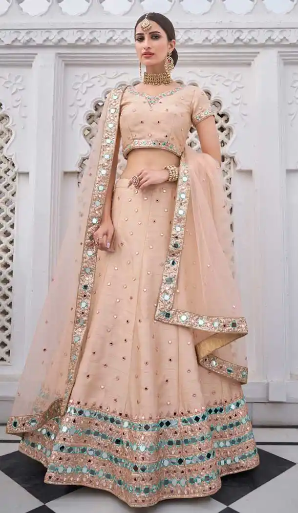 Peach Color Heavy Silk With Fusing Bridal Wedding Wear Lehenga Choli -9819115371