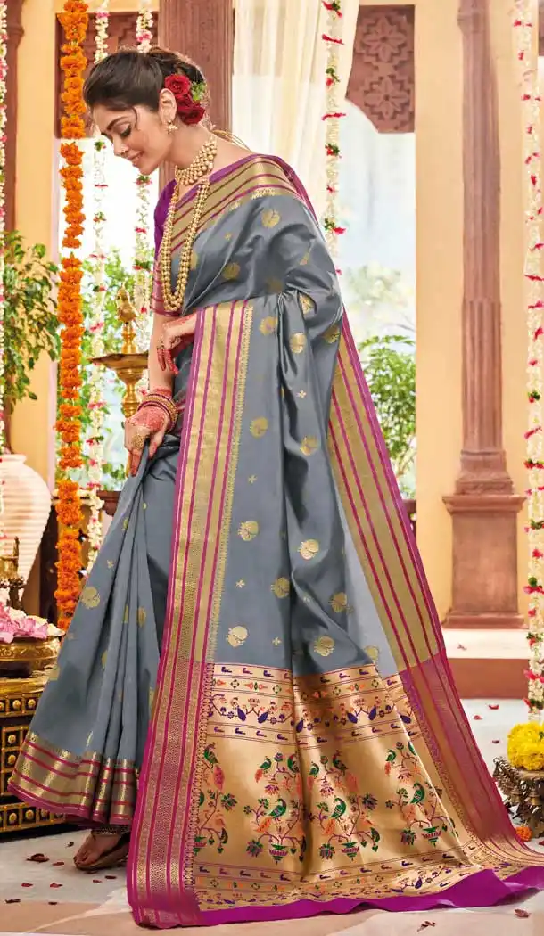 Grey Color Soft Silk Classic Designer Traditional Wear Saree Blouse -9832115453
