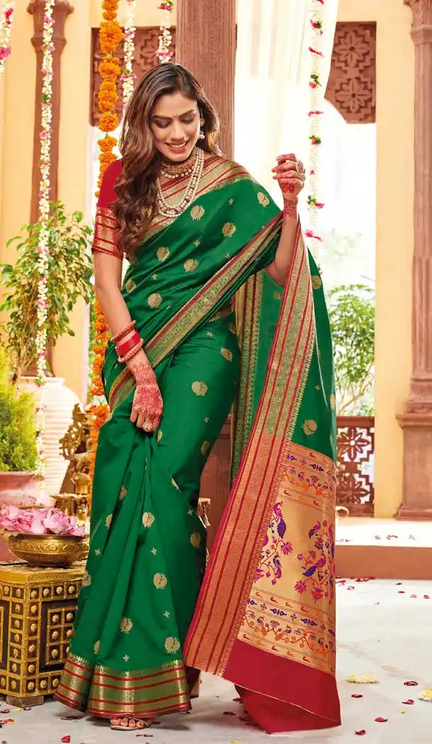 Green Color Soft Silk Classic Designer Traditional Wear Saree Blouse -9832115458