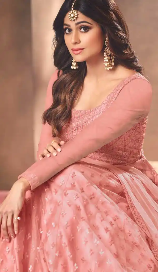 Pink Color Butterfly Net Shamita Shetty Designer Anarkali Salwar Kameez -9841115521