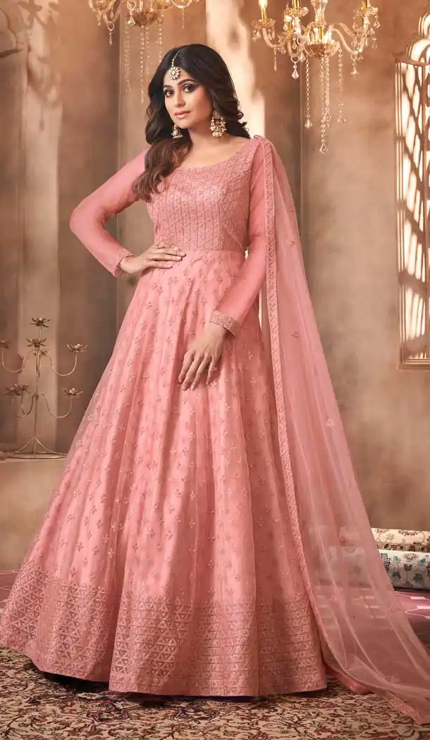 Pink Color Butterfly Net Shamita Shetty Designer Anarkali Salwar Kameez -9841115521