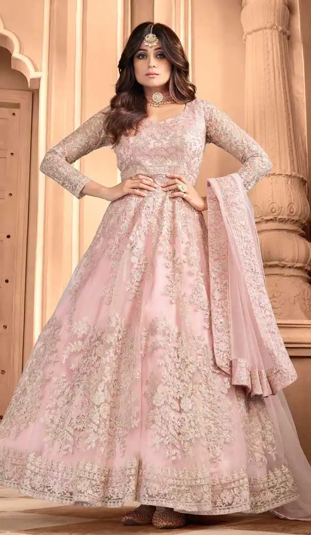 Light Pink Color Butterfly Net Shamita Shetty Designer Anarkali Salwar Kameez -9841115523