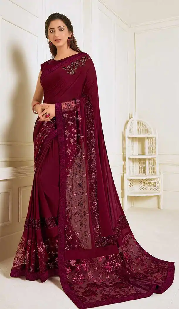 Maroon Color Lycra Designer Fancy Party Wear Saree Blouse -9851115606