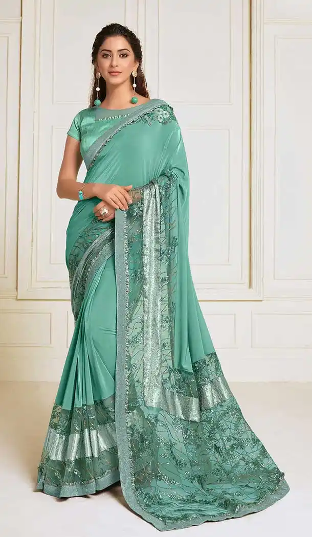 Unique Sea Green Color Lycra Designer Fancy Party Wear Saree Blouse -9851115609