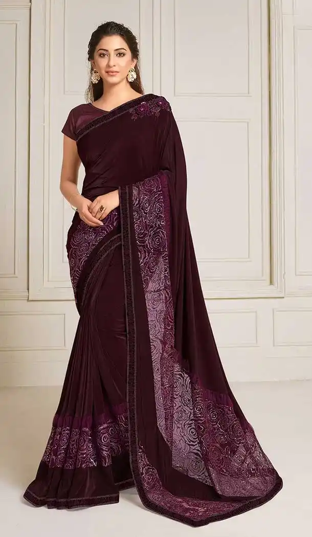 Wine Color Lycra Designer Fancy Party Wear Saree Blouse -9851115610
