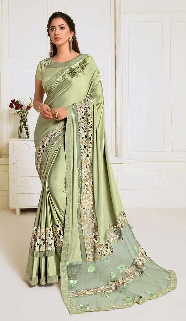 Pista Color Lycra Designer Fancy Party Wear Saree Blouse -9851115613