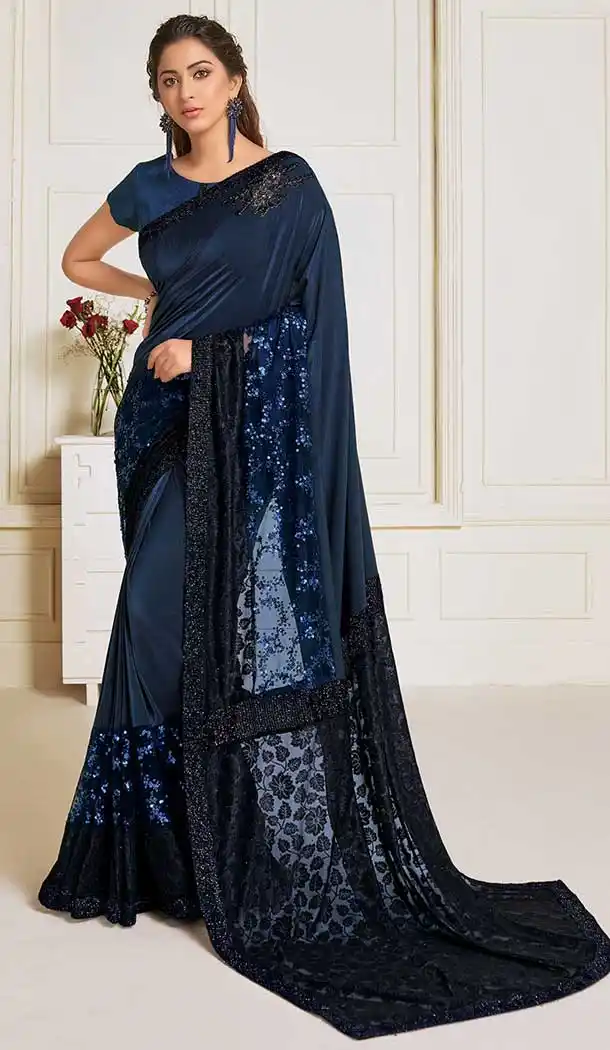 Navy Blue Color Lycra Designer Fancy Party Wear Saree Blouse -9851115614
