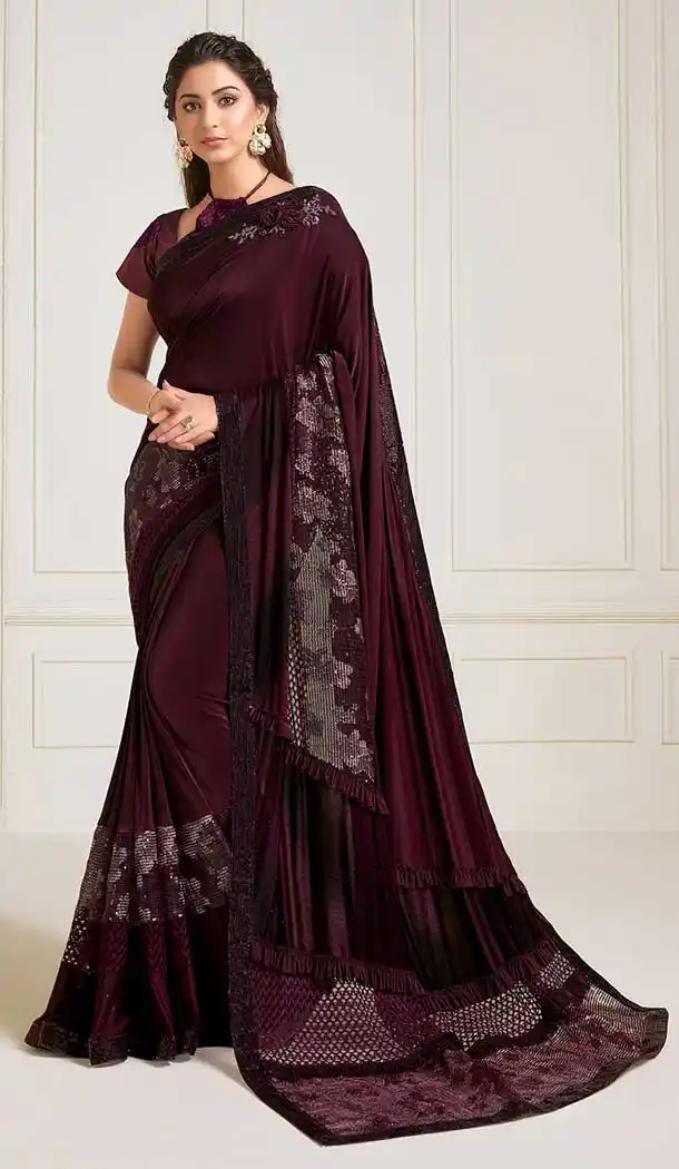 Elegance Wine Color Lycra Designer Fancy Party Wear Saree Blouse -9851115617