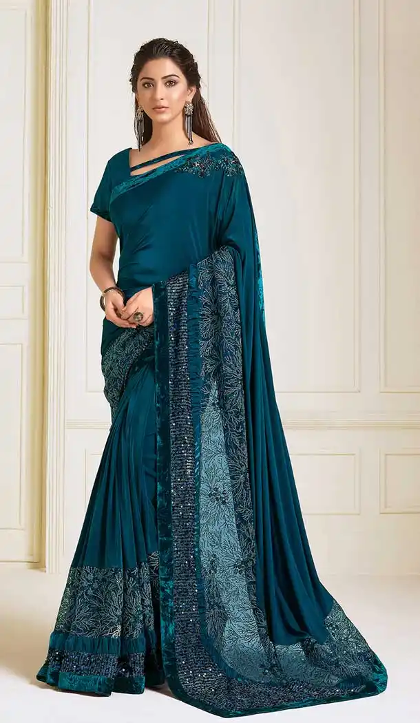 Teal Blue Color Lycra Designer Fancy Party Wear Saree Blouse -9851115620
