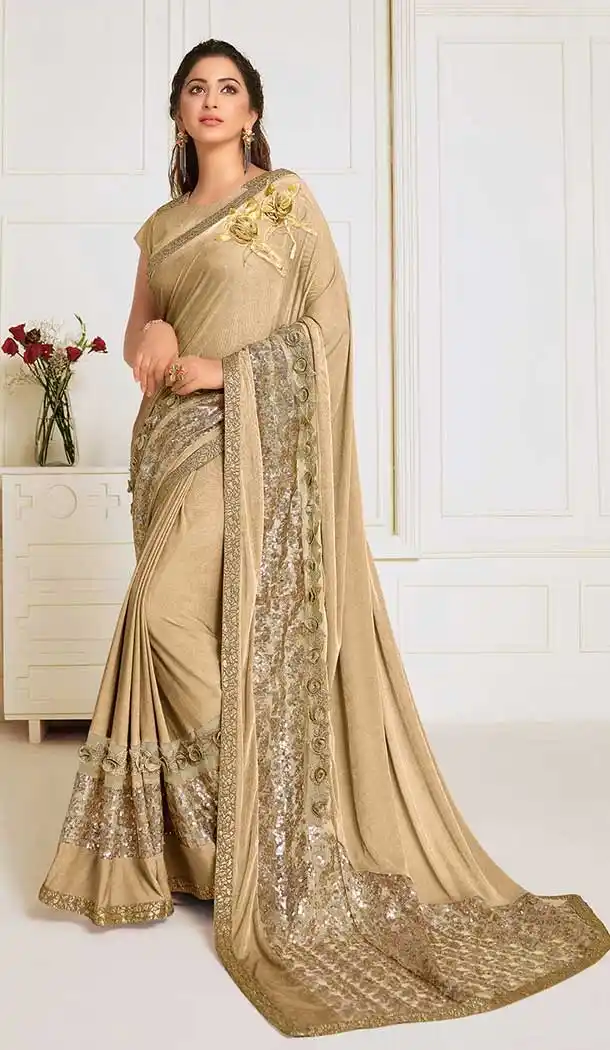 Attractive Beige Color Lycra Designer Fancy Party Wear Saree Blouse -9851115621