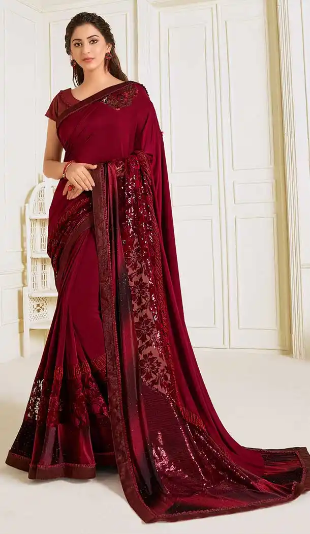 Maroon Color Lycra Designer Fancy Party Wear Saree Blouse -9851115622