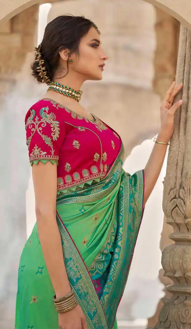 Green Color Pure Silk Heavy Designer Traditional Wear Saree Blouse -9863115694