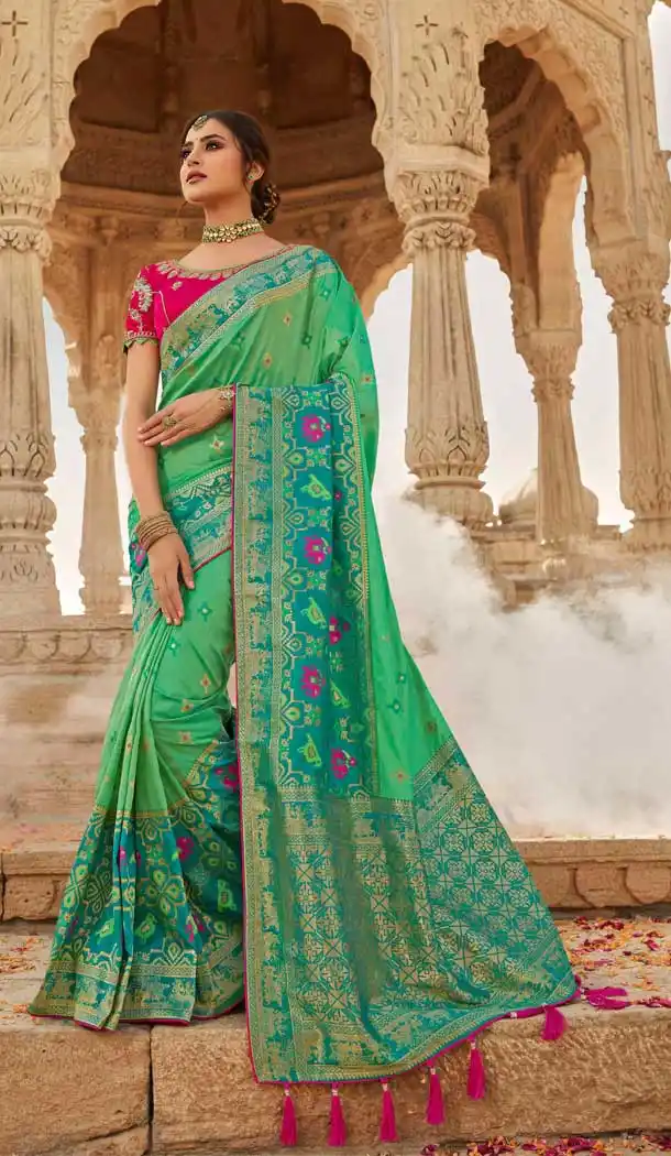 Green Color Pure Silk Heavy Designer Traditional Wear Saree Blouse -9863115694