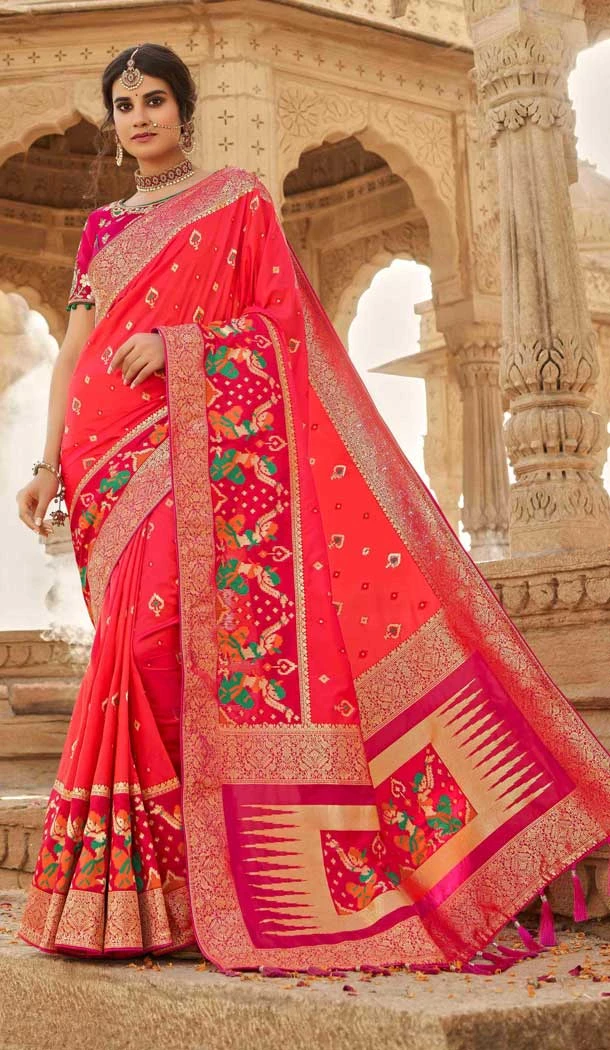 Peach Pink Color Pure Silk Heavy Designer Traditional Wear Saree Blouse -9863115696