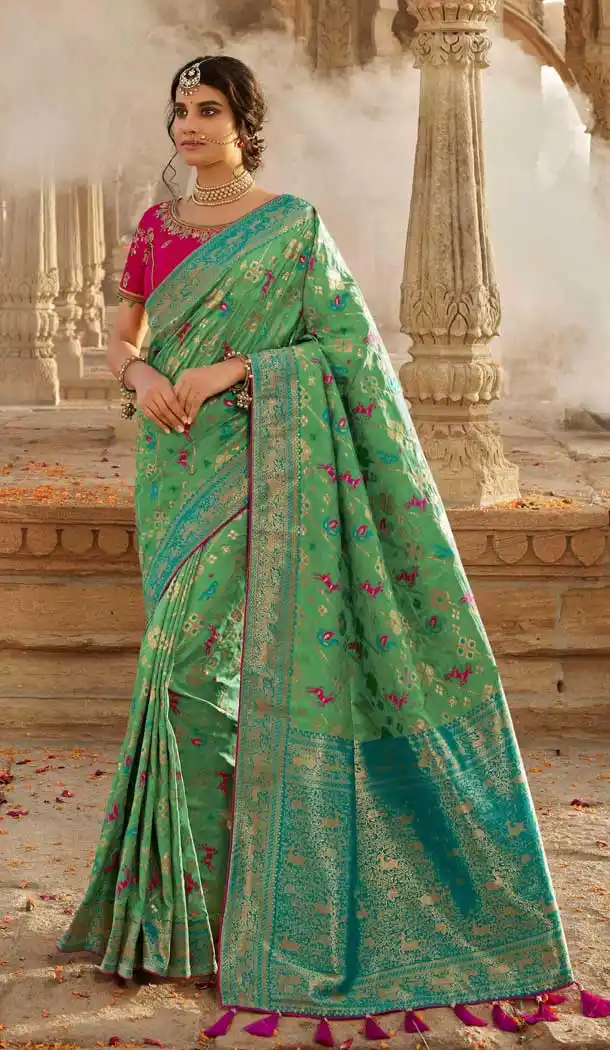 Green Color Pure Silk Heavy Designer Traditional Wear Saree Blouse -9863115697