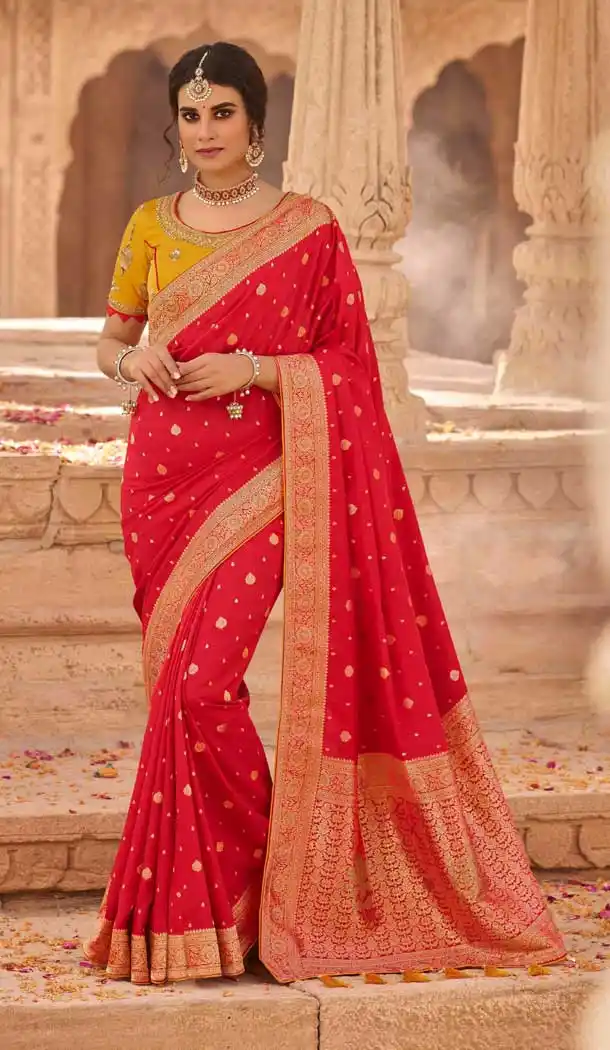 Red Color Pure Silk Heavy Designer Traditional Wear Saree Blouse -9863115701