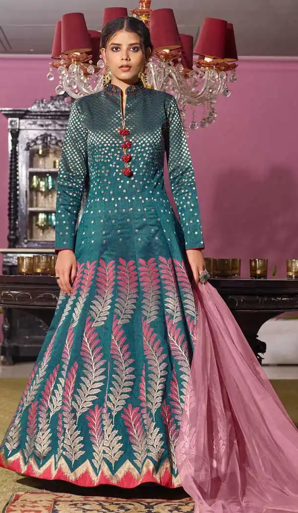 Rama Green Color Jacquard Designer Radymade Party Wear Gown Suit -9869115750