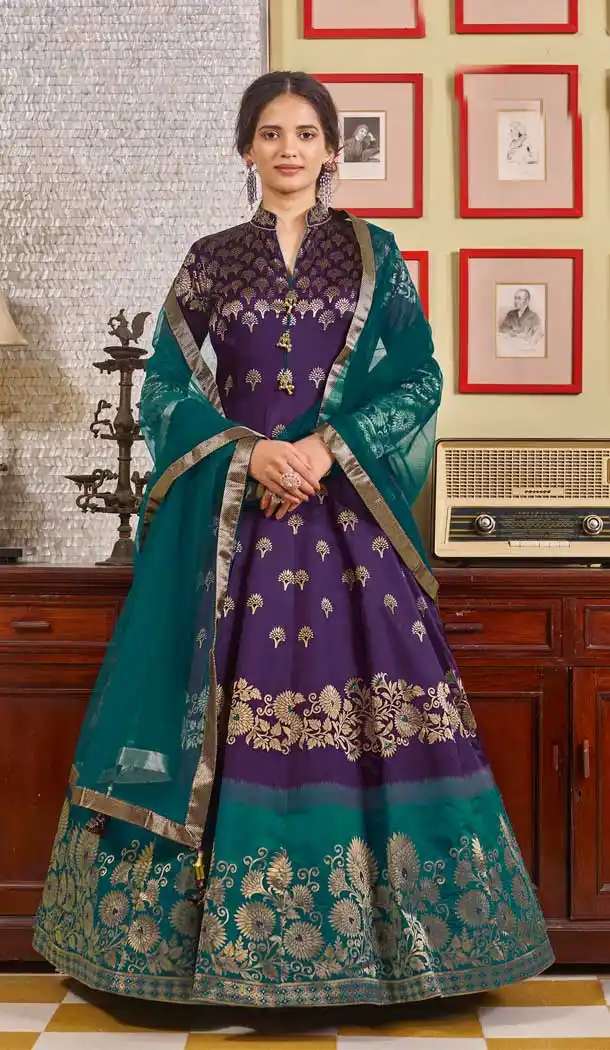 Purple Color Jacquard Designer Radymade Party Wear Gown Suit -9869115751