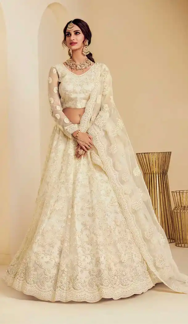 Off White Color Heavy Net Designer Bridal Wedding Sangeet Wear Lehenga Choli -9902115974
