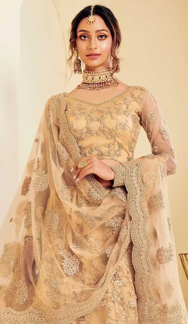 Golden Color Heavy Net Designer Bridal Wedding Sangeet Wear Lehenga Choli -9902115975