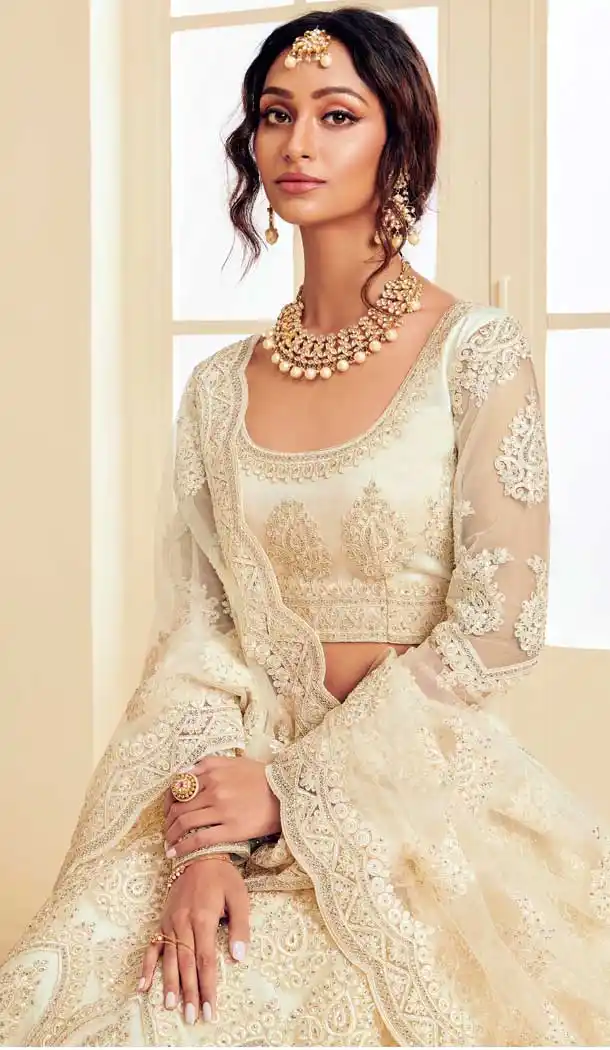 Off White Color Heavy Net Designer Bridal Wedding Sangeet Wear Lehenga Choli -9902115976