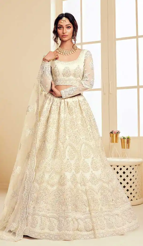 Off White Color Heavy Net Designer Bridal Wedding Sangeet Wear Lehenga Choli -9902115976