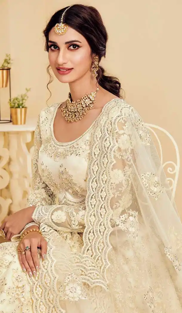 Off White Color Heavy Net Designer Bridal Wedding Sangeet Wear Lehenga Choli -9902115978