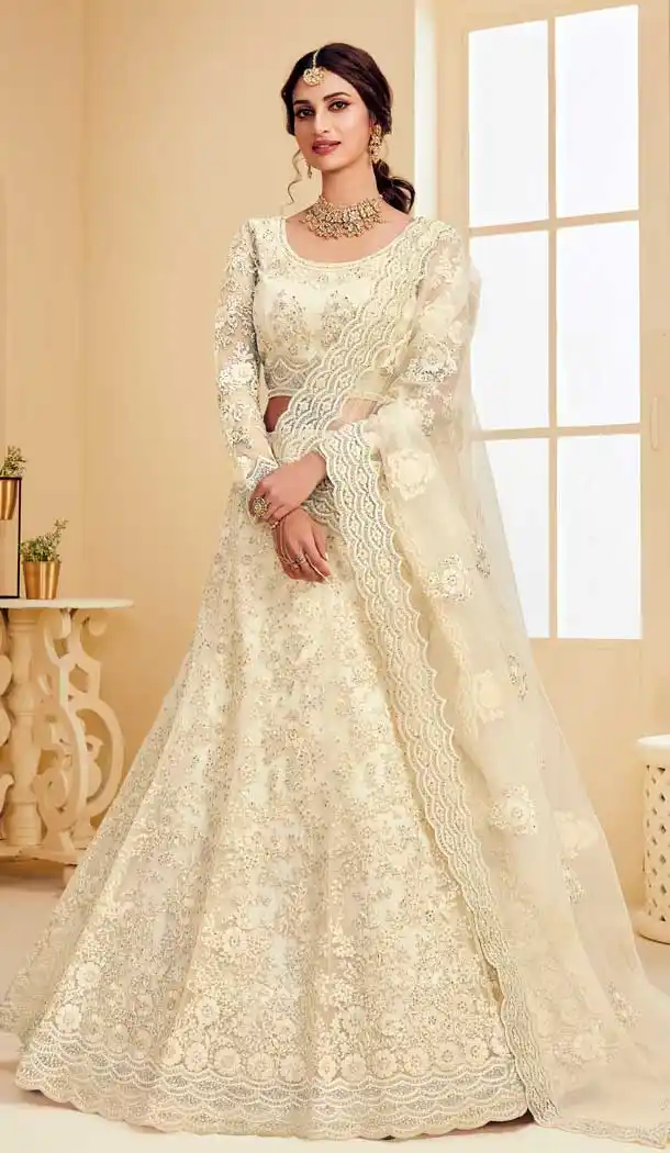 Off White Color Heavy Net Designer Bridal Wedding Sangeet Wear Lehenga Choli -9902115978