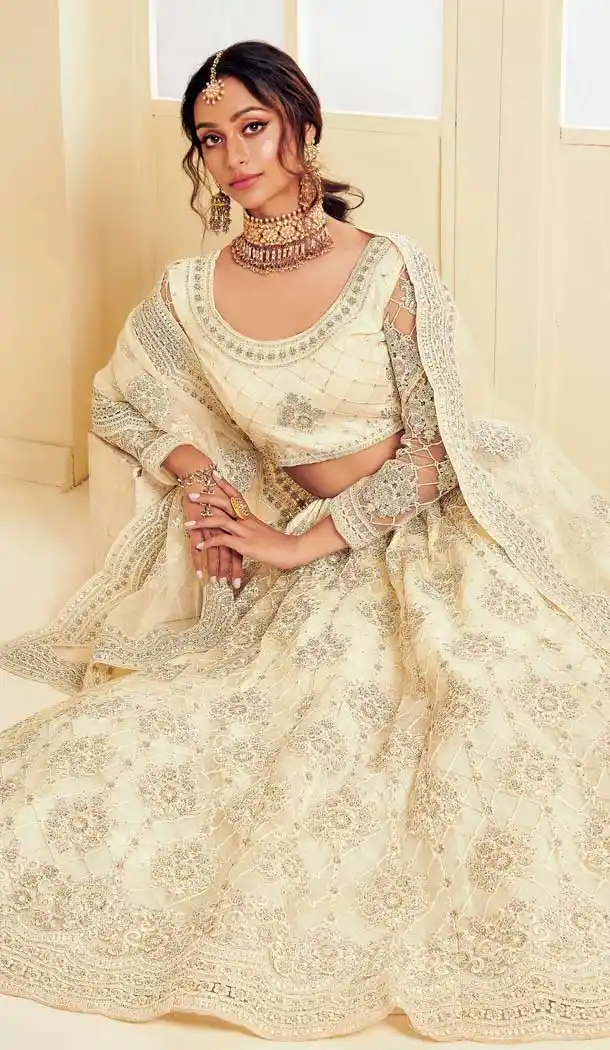 Off White Color Heavy Net Designer Bridal Wedding Sangeet Wear Lehenga Choli -9902115980