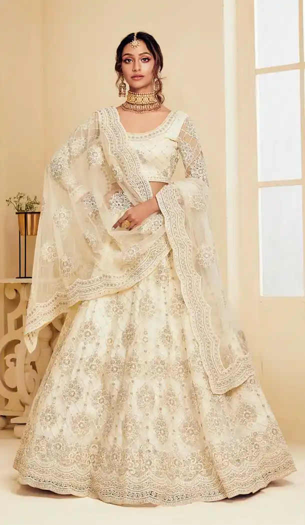 Off White Color Heavy Net Designer Bridal Wedding Sangeet Wear Lehenga Choli -9902115980