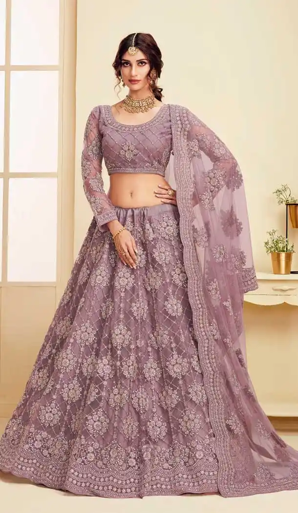 Violet Color Heavy Net Designer Bridal Wedding Sangeet Wear Lehenga Choli -9902115982