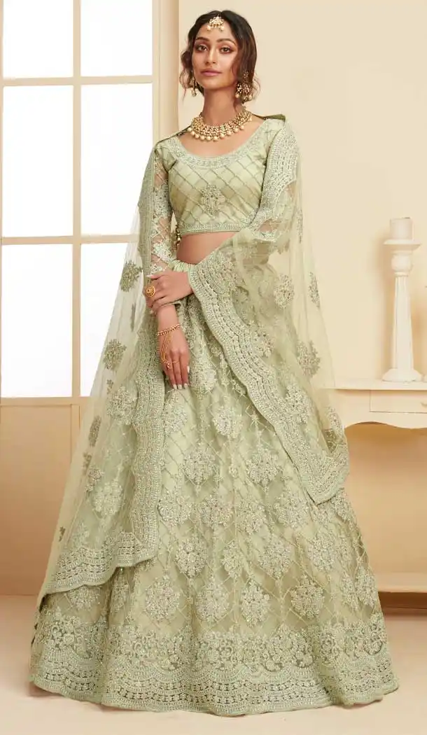 Mint Green Color Heavy Net Designer Bridal Wedding Sangeet Wear Lehenga Choli -9902115983
