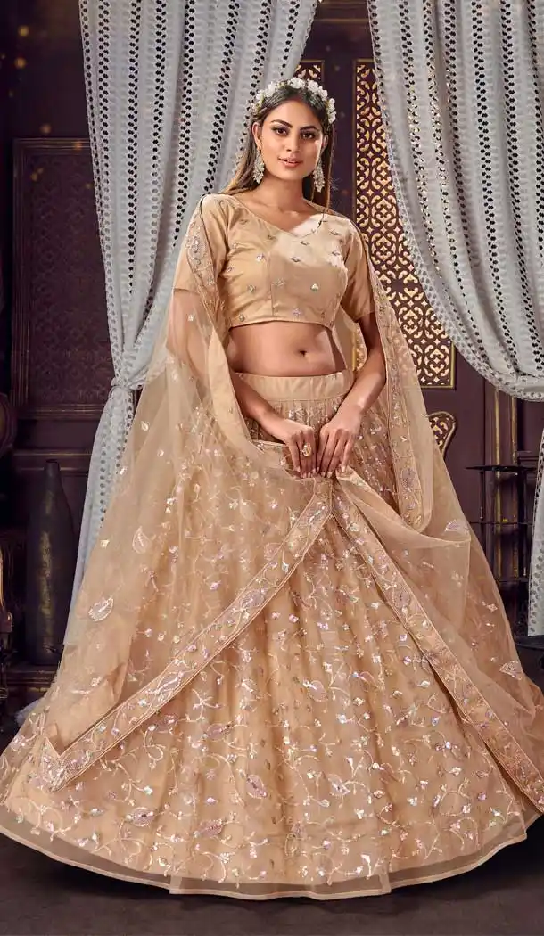 Cream Color Soft Net Designer Traditional Party Wear Lehenga Choli -9926116287