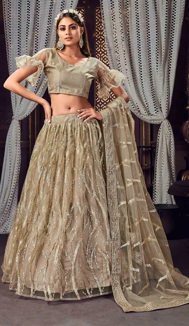 Beige Color Soft Net Designer Traditional Party Wear Lehenga Choli -9926116290