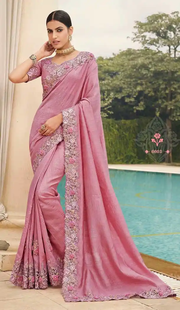 Light Pink Color Satin Georgette Designer Party Wear Women Saree Blouse -9938116390