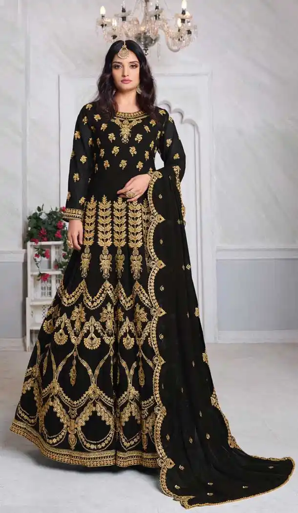 Black Color Foux Georgette Designer Pakistani Style Aanarkali Salwar Suit -9947116533