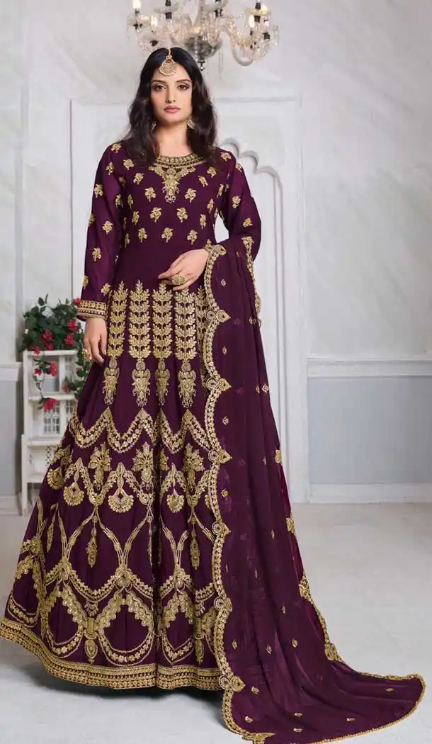 Purple Color Foux Georgette Designer Pakistani Style Aanarkali Salwar Suit -9947116535