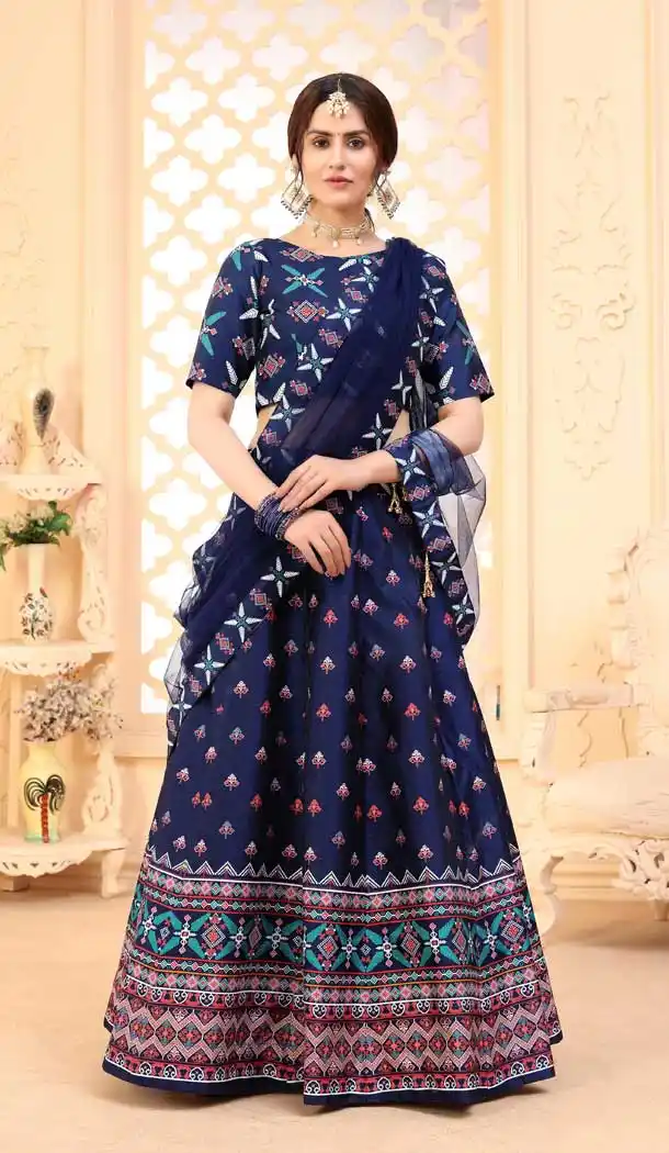 Navy Blue Color Art Silk Digital Printed work Party Wear Lehenga Choli -9952116571